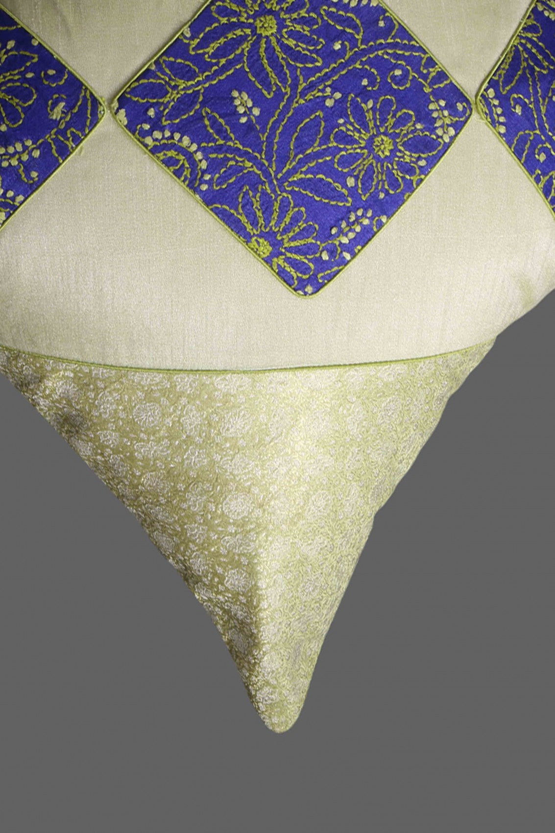 Ada Hand Embroidered Green Silk Lucknowi Chikankari Cushion Cover 01A108033