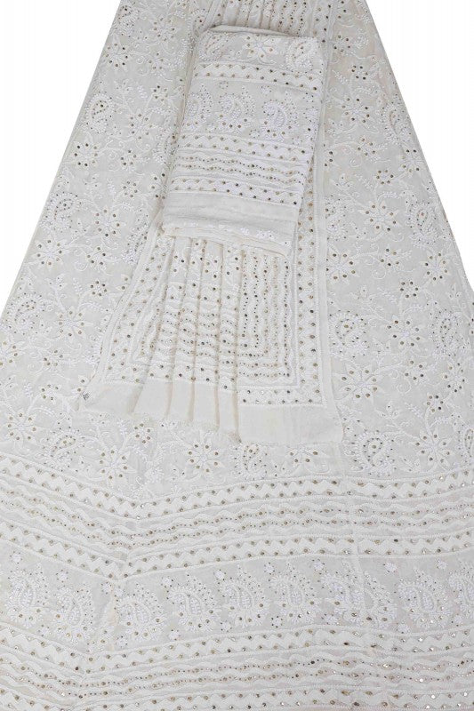 Ada Hand Embroidered Off White Pure Georgette Lucknowi Chikankari Lehenga Set With Muqaish Work A578276