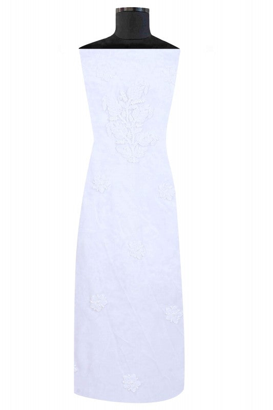 Ada Hand Embroidered White Georgette Lucknowi Chikan Unstitched Suit Piece A613267