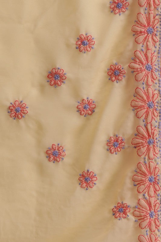 Ada Hand Embroidered Fawn Georgette Lucknowi Chikankari Saree With Blouse A159296