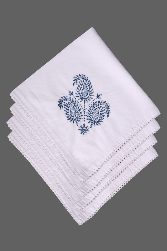 Ada Hand Embroidered White Cotton Lucknowi Chikankari Napkin Set 01A299711