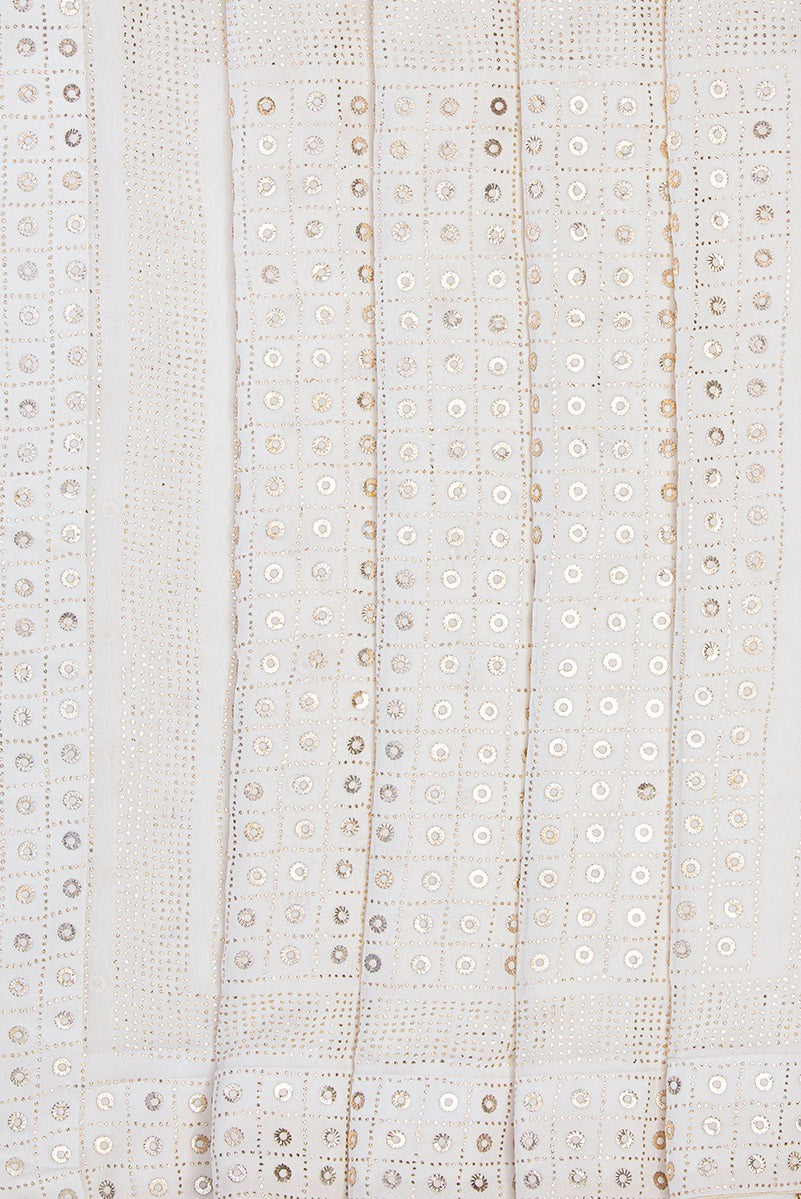 Ada Hand Embroidered White Pure Georgette Lucknowi Chikankari Saree /Blouse With Muqaish Work- A621525