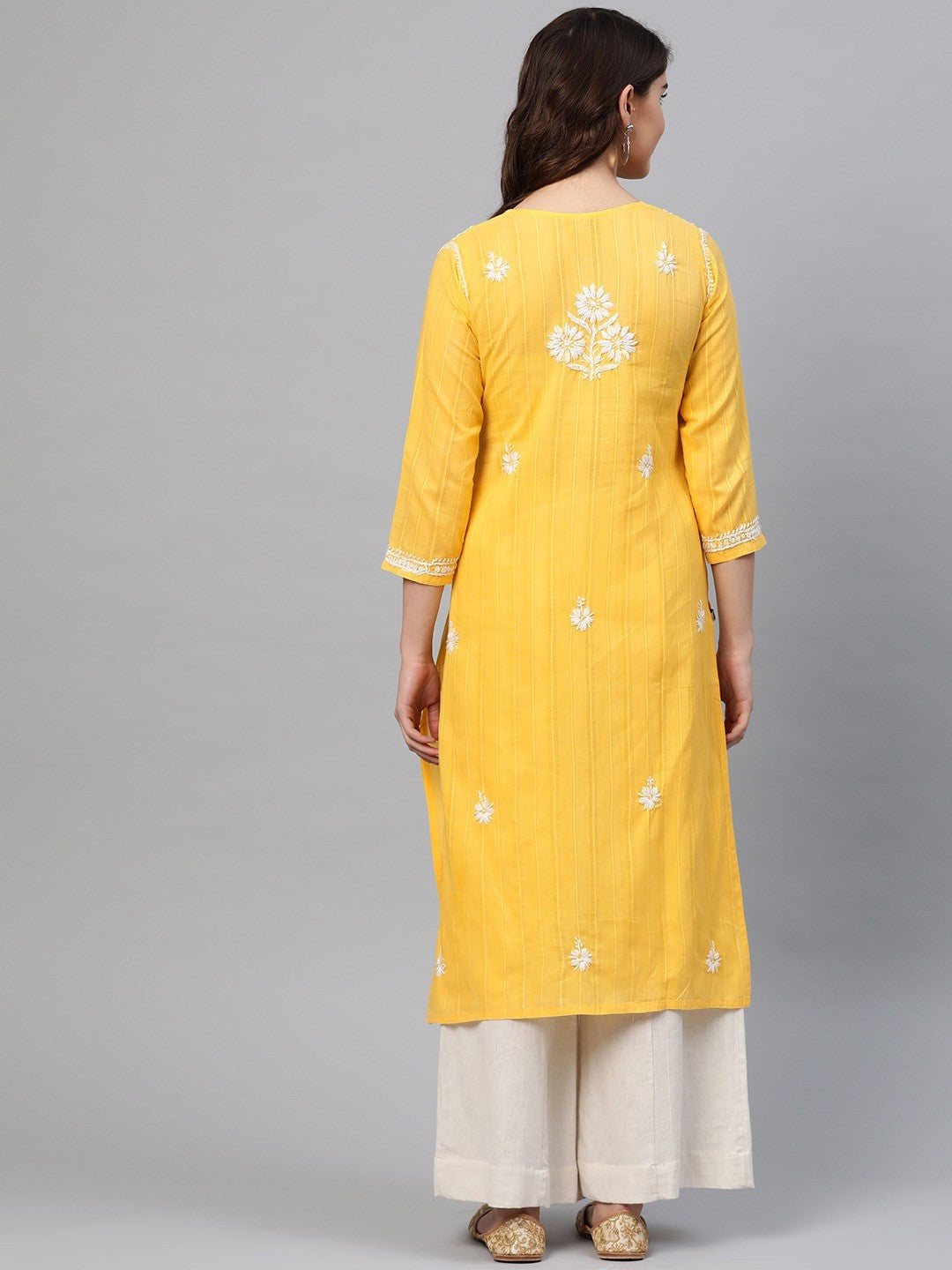 Ada Hand Embroidered Yellow Cotton Lucknow Chikankari Kurta A411166