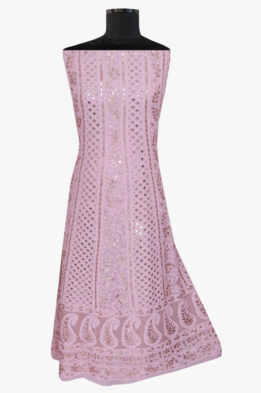 Ada Hand Embroidered Pink Georgette Lucknowi Chikankari Semi-stitched Anarkali Set With Gotapatti work – A610944