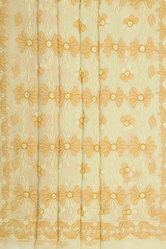 Ada Hand Embroidered Yellow Georgette Lucknowi Chikankari Saree with Blouse A630384