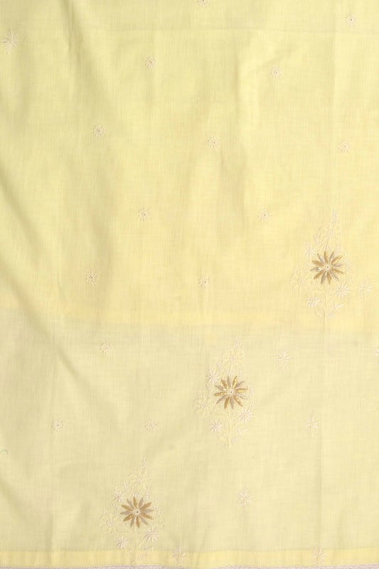 Ada Hand Embroidered Lemon Cotton Lucknowi Chikankari Unstitched Kurta Dupatta Set with Gota Patti Work A251258