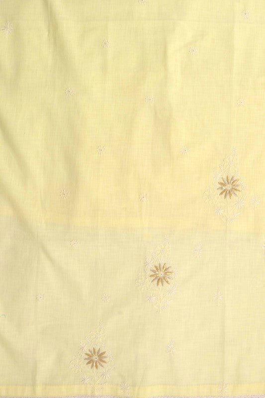 Ada Hand Embroidered Lemon Cotton Lucknowi Chikankari Unstitched Kurta Dupatta Set with Gota Patti Work A251258