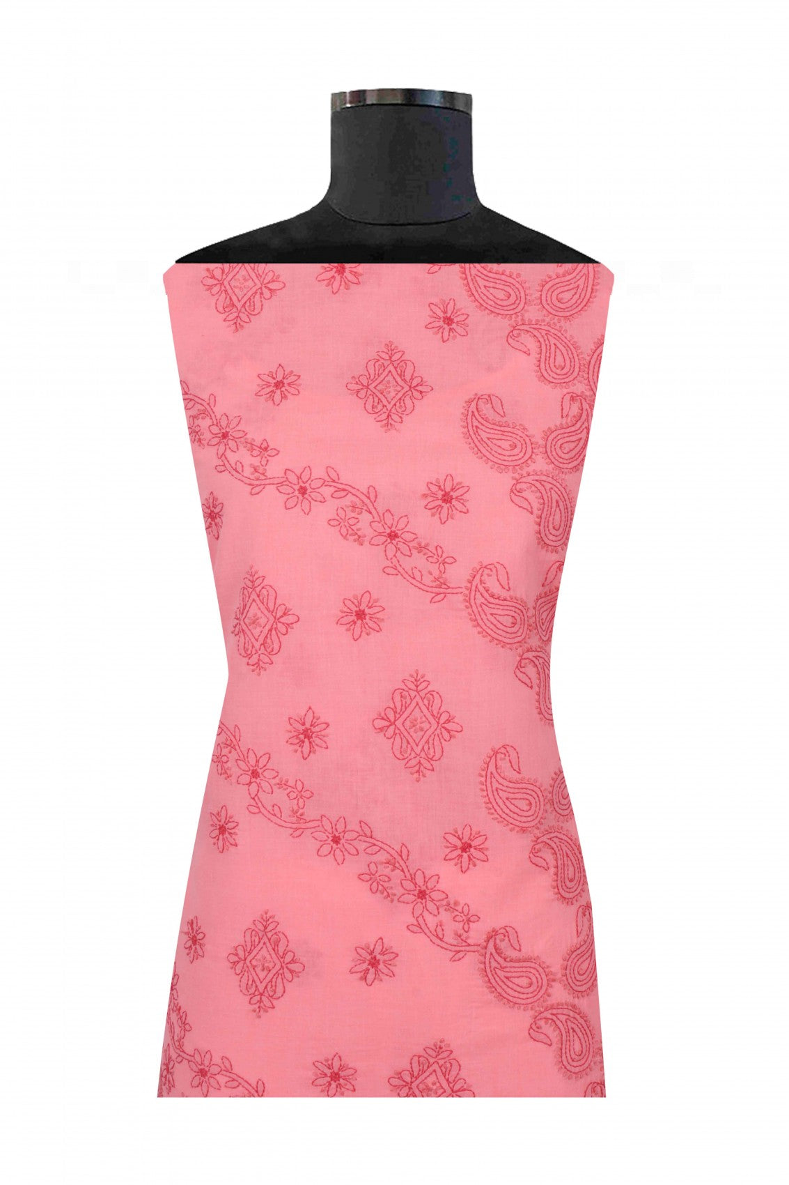 Ada Hand Embroidered Punch Pink Cotton Lucknowi Chikankari Unstitched Suit Piece 01A178593