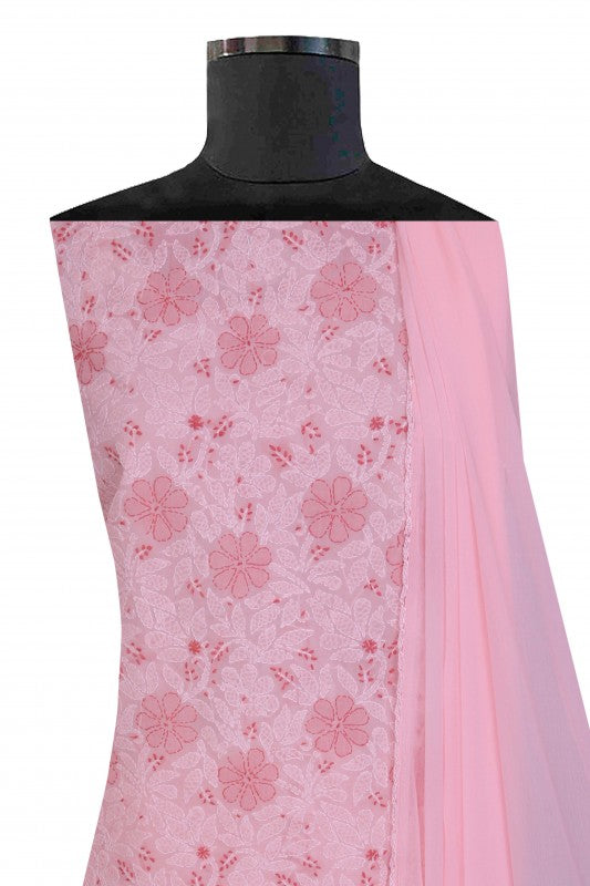 Ada Hand Embroidered Light Pink Cotton Lucknowi Chikan Unstitched Suit Piece-A100301
