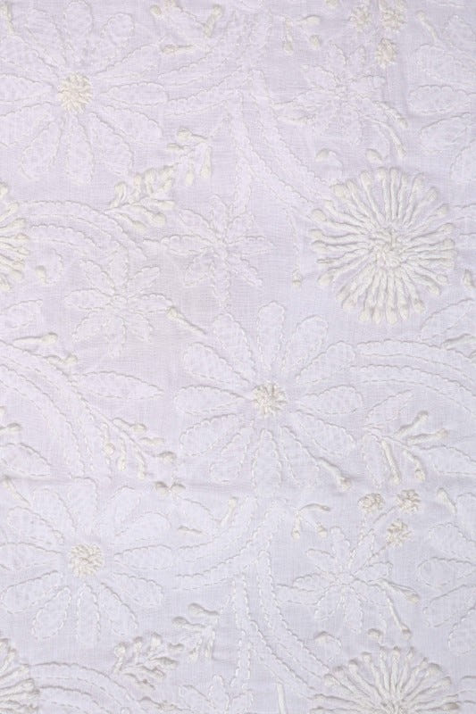 Ada Hand Embroidered White Cotton Lucknowi Chikan Unstitched Suit Piece A23261