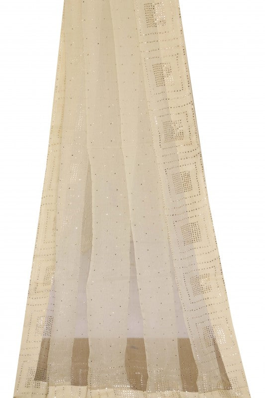 Ada Hand Embroidered Cream Organza Lucknowi Chikankari Dupatta with Muqaish Work - A585051