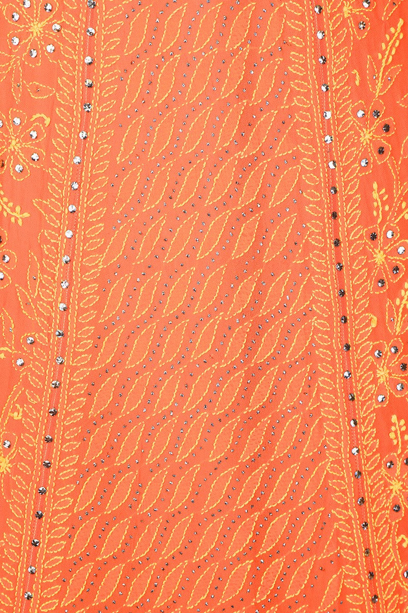Ada Hand Embroidered Monarch Orange Pure Georgette Lucknowi Chikankari Lehenga Set With Muqaish Work– A600540