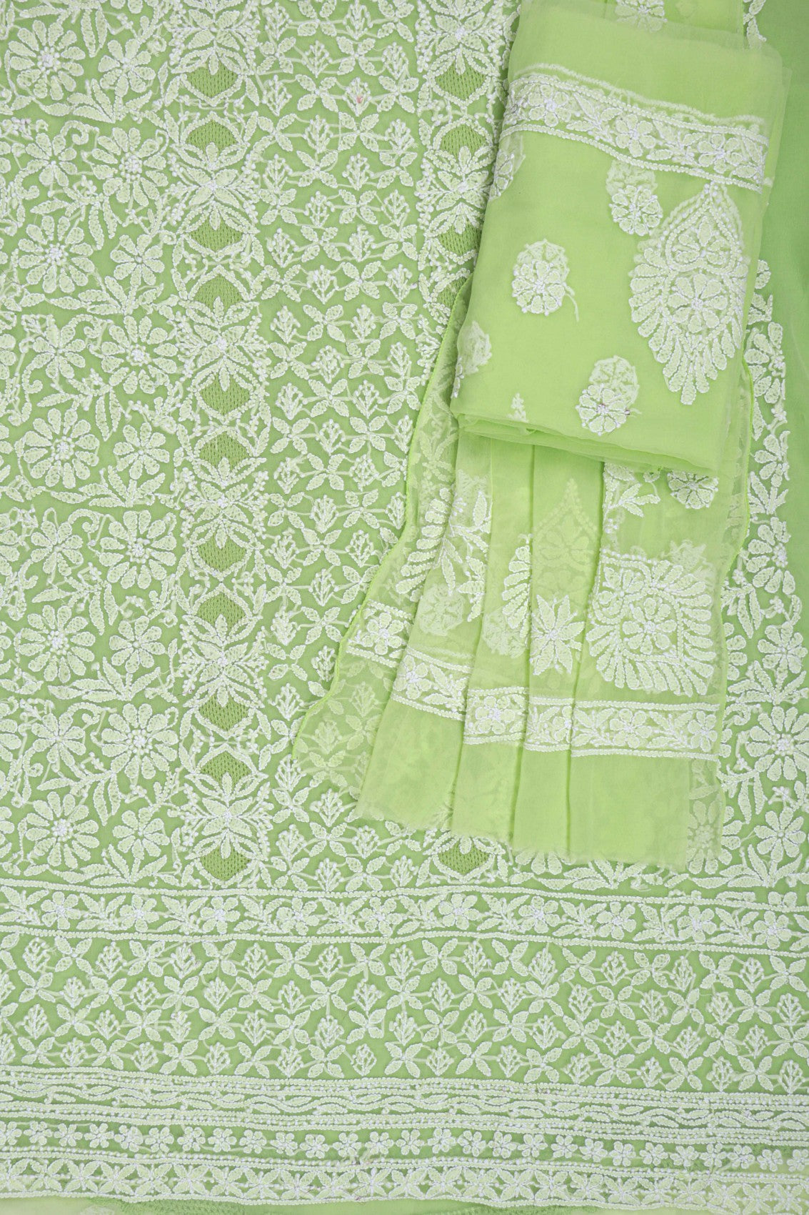 Ada Hand Embroidered Parrot Green Georgette Lucknowi Chikankari Unstitched Suit Piece 01A151166