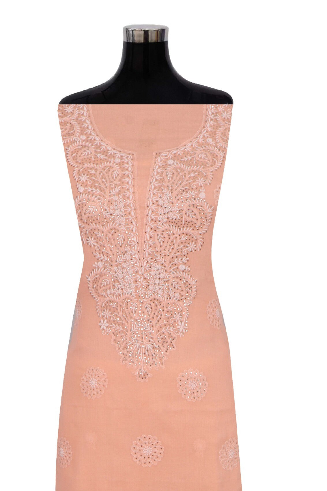 Ada Hand Embroidered Peach Cotton Lucknowi Chikankari Unstitched Suit Piece With Muqaish Work 01A165718
