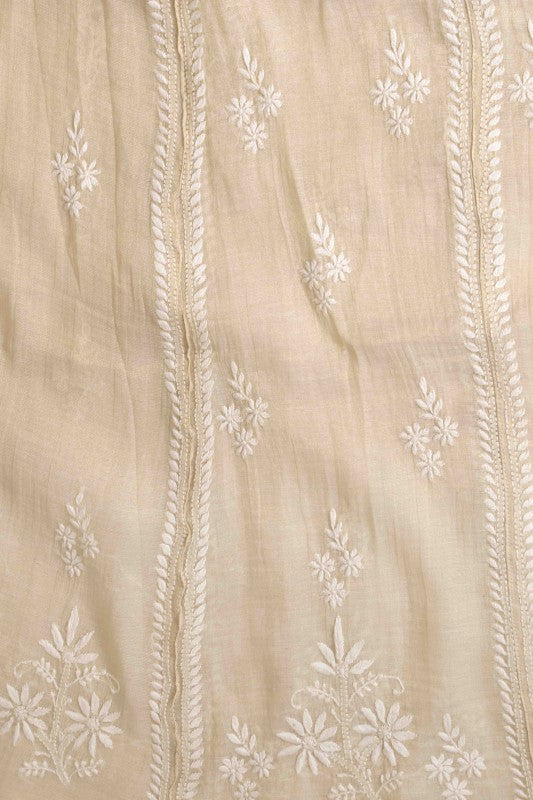 Ada Hand Embroidered Natural Fawn Tissue Lucknowi Chikankari Semi-Stitched Kurta Piece With Muqaish Work A597262