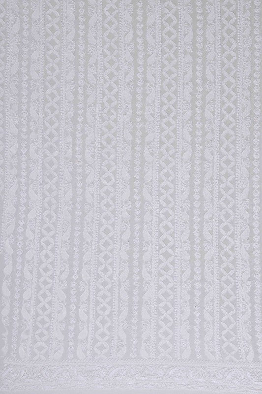 Ada Hand Embroidered White Pure Georgette Lucknowi Chikankari Unstitched Men's Kurta Piece A476146