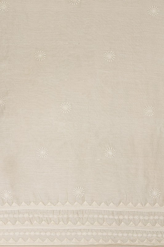 Ada Hand Embroidered Cream Chanderi Lucknowi Chikan Unstitched Kurta Dupatta Piece- A497234