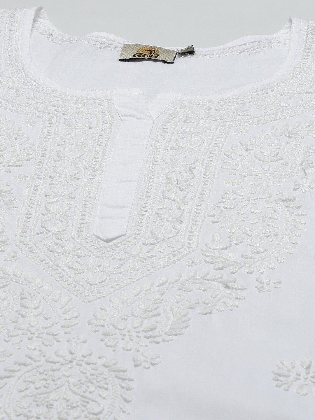 Ada Hand Embroidered White Cotton Lucknowi Chikankari Straight Kurta A213461