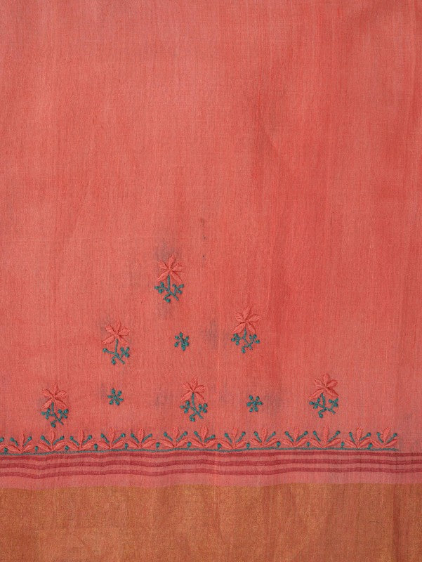Ada Hand Embroidered Pink Chanderi Lucknowi Chikankari Saree With Blouse A545499