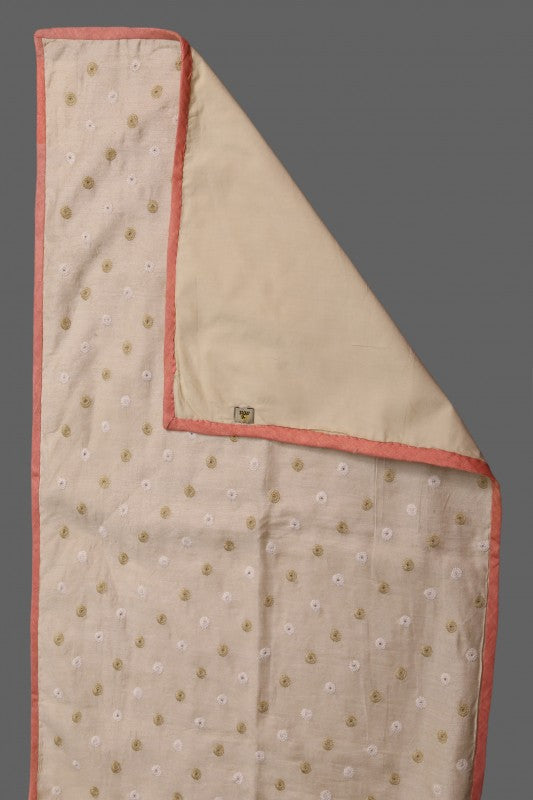 Ada Hand Embroidered Natural Fawn Tussar Silk Lucknowi Chikankari Table Runner A507448