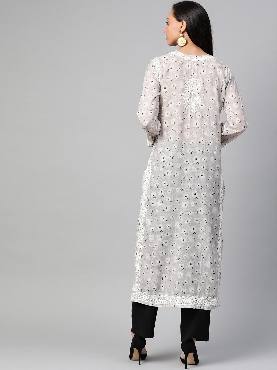 Ada Hand Embroidered Grey Cotton Lucknowi Chikankari Straight Kurta A100435