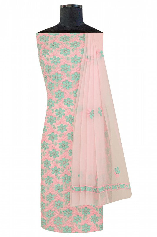 Ada Hand Embroidered Pink Georgette Lucknowi Chikan Unstitched Suit Piece A485312