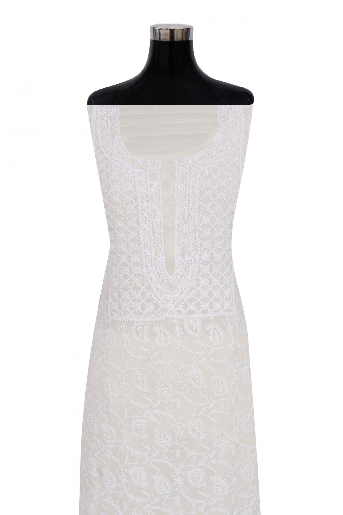 Ada Hand Embroidered White Pure Georgette Lucknowi Chikankari Unstitched Kurta Piece A625467