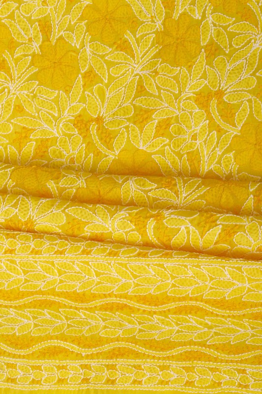 Ada Hand Embroidered Yellow Cotton Lucknowi Chikan Unstitched Suit Piece-A100302