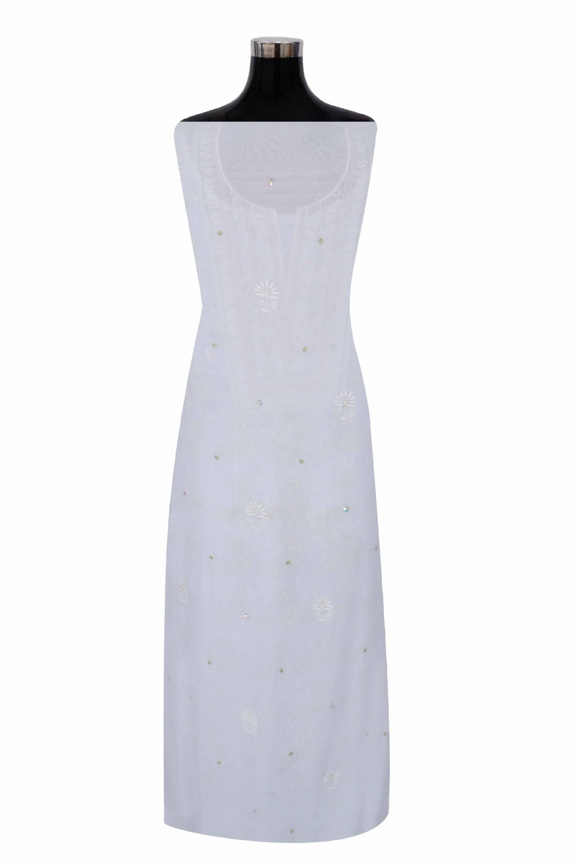 Ada Hand Embroidered White Viscose Georgette Lucknowi Chikankari Unstitched Kurta Dupatta Set With Pearl Work 01A197558