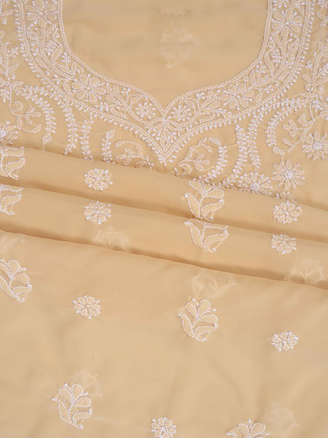 Ada Hand Embroidered Fawn Georgette Lucknowi Chikan Unstitched Suit Piece A327137