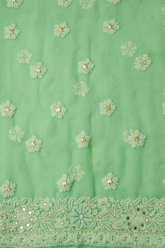 Ada Hand Embroidered Green Georgette Chikan Unstitched Kurta Dupatta Set with Gota Patti Work A406292