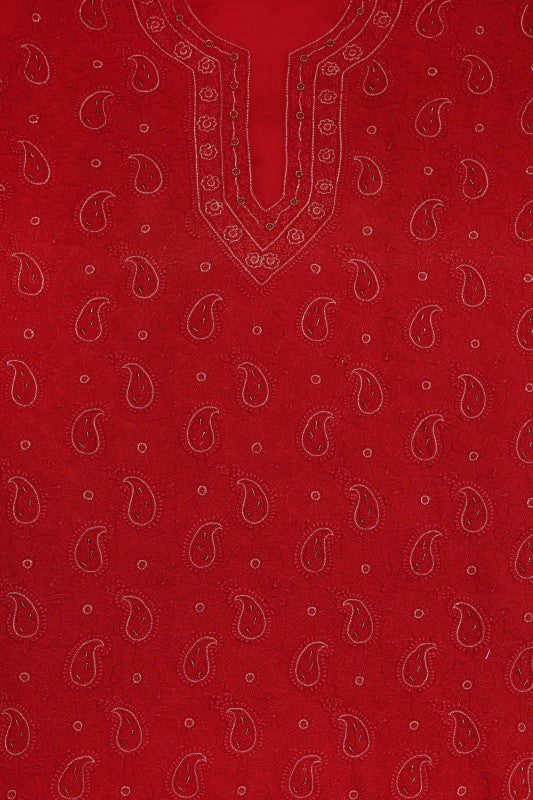 Ada Hand Embroidered Maroon Georgette Lucknowi Chikan Unstitched Kurta Piece With Zari Work A599199