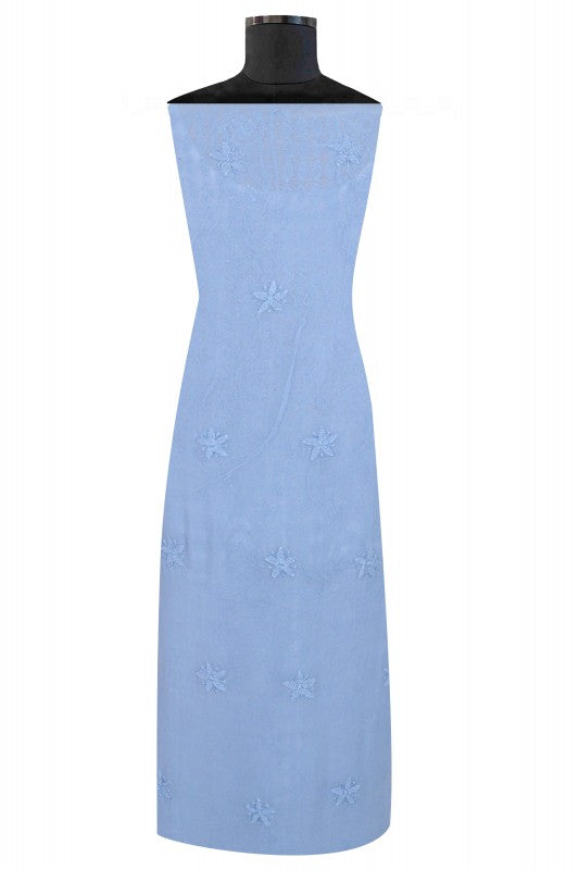 Ada Hand Embroidered Greyish Blue Georgette Lucknowi Chikan Unstitched Kurta Piece A474900