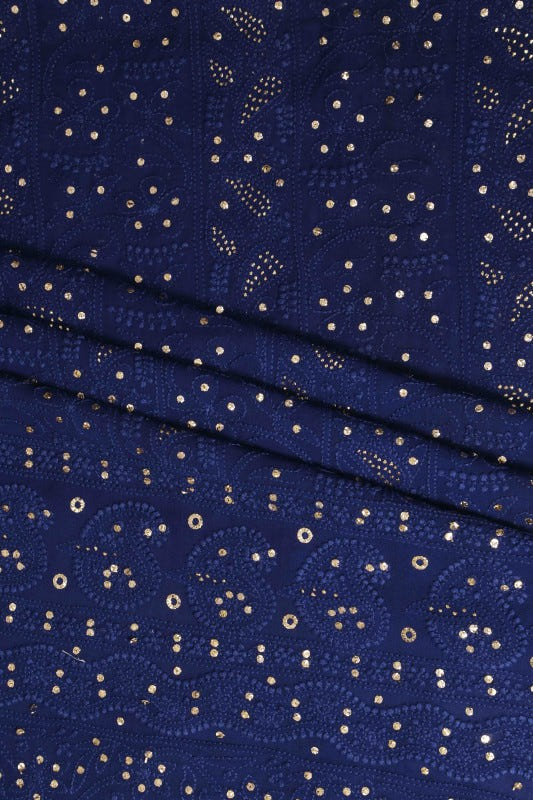 Ada Hand Embroidered Navy Blue Georgette Lucknowi Chikan Unstitched Kurta Dupatta Set With Muqaish Work- A611942