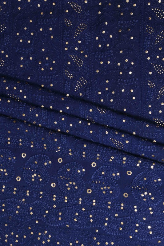 Ada Hand Embroidered Navy Blue Georgette Lucknowi Chikan Unstitched Kurta Dupatta Set With Muqaish Work- A611942