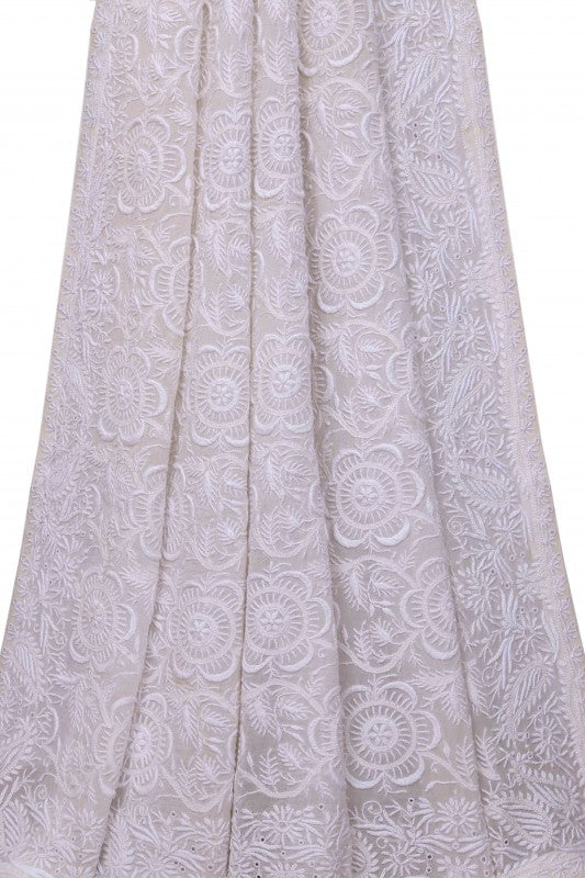 Ada Hand Embroidered White Pure Georgette Lucknowi Chikankari Dupatta - A210077