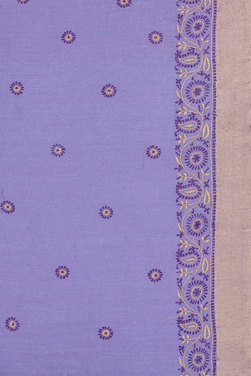 Ada Hand Embroidered Mauve Chanderi Lucknowi Chikankari Saree with Blouse- A497446