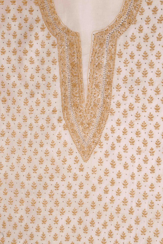 Ada Hand Embroidered Off White Organza Lucknowi Chikan Unstitched Kurta Dupatta Set with Muqaish Work - A559952
