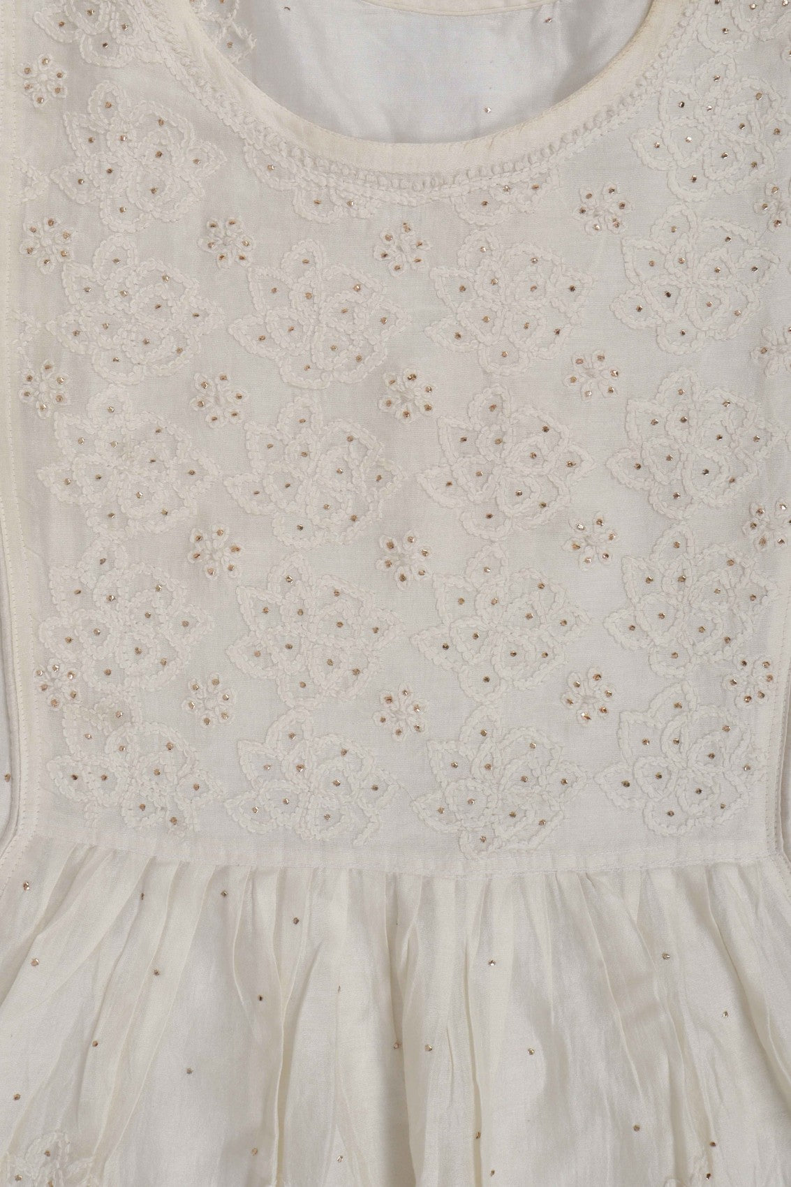 Ada Hand Embroidered Off White Chanderi Chikankari Semi-Stitched Anarkali Kurta Piece With Muqaish Work A544221