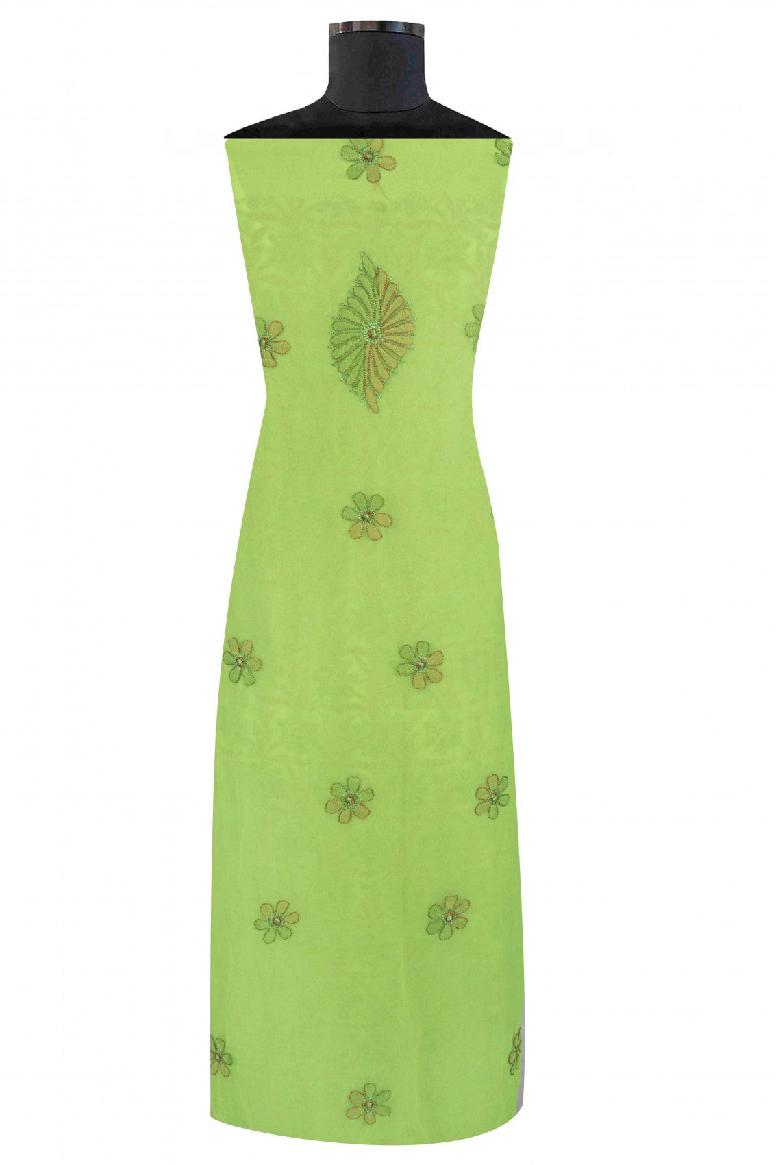Ada Hand Embroidered Sheen Green Georgette Lucknowi Chikankari Unstitched Suit Piece 01A160839