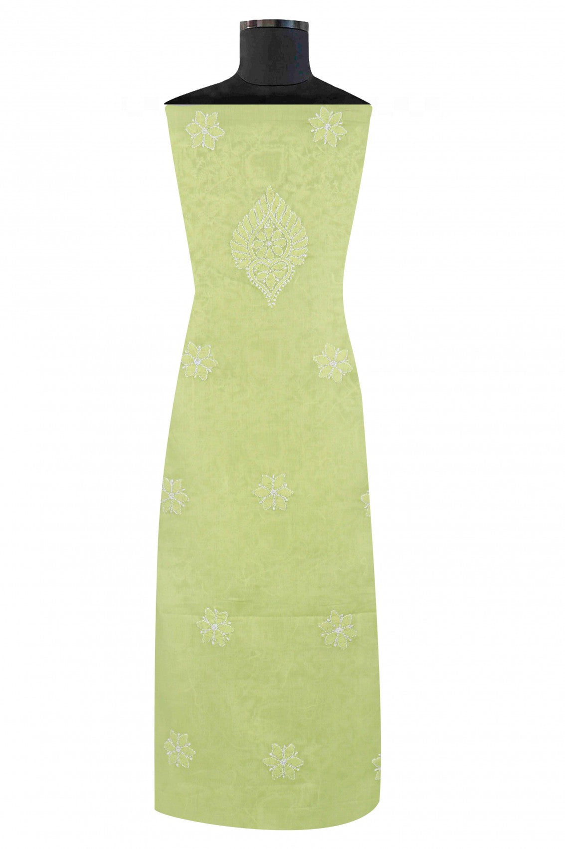 Ada Hand Embroidered Sheen Green Cotton Lucknowi Chikankari Unstitched Suit Piece With Cutdana 01A231891