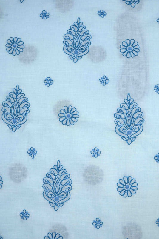 Ada Hand Embroidered Blue Cotton Lucknowi Chikan Unstitched Suit Piece A176919
