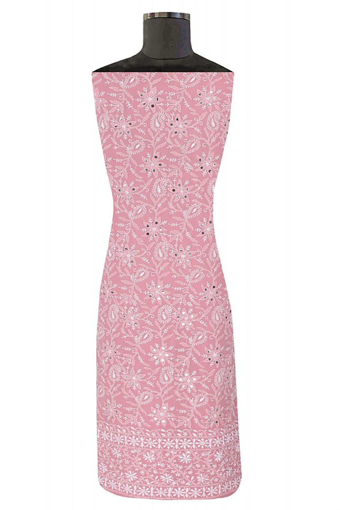 Ada Hand Embroidered Onion Pink Pure Georgette Lucknowi Chikankari Unstitched Kurta Dupatta With Mirror Work A93069