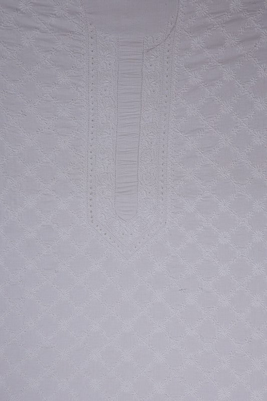 Ada Hand Embroidered White Cotton Lucknowi Chikan Unstitched Men's Kurta Piece A218074