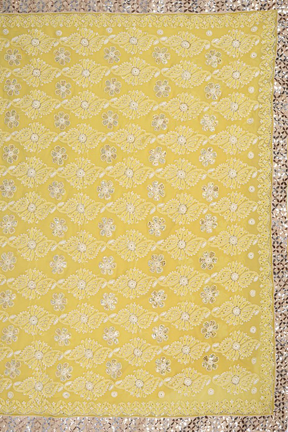 Ada Hand Embroidered Yellow Pure Georgette Lucknowi Chikankari Saree/Blouse With Muqaish Work 01A112478