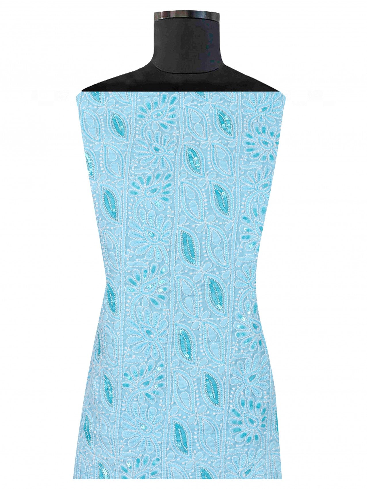 Ada Hand Embroidered Sky Blue Cotton Lucknowi Chikankari Unstitched Suit Piece With Sequinned Work 01A197851