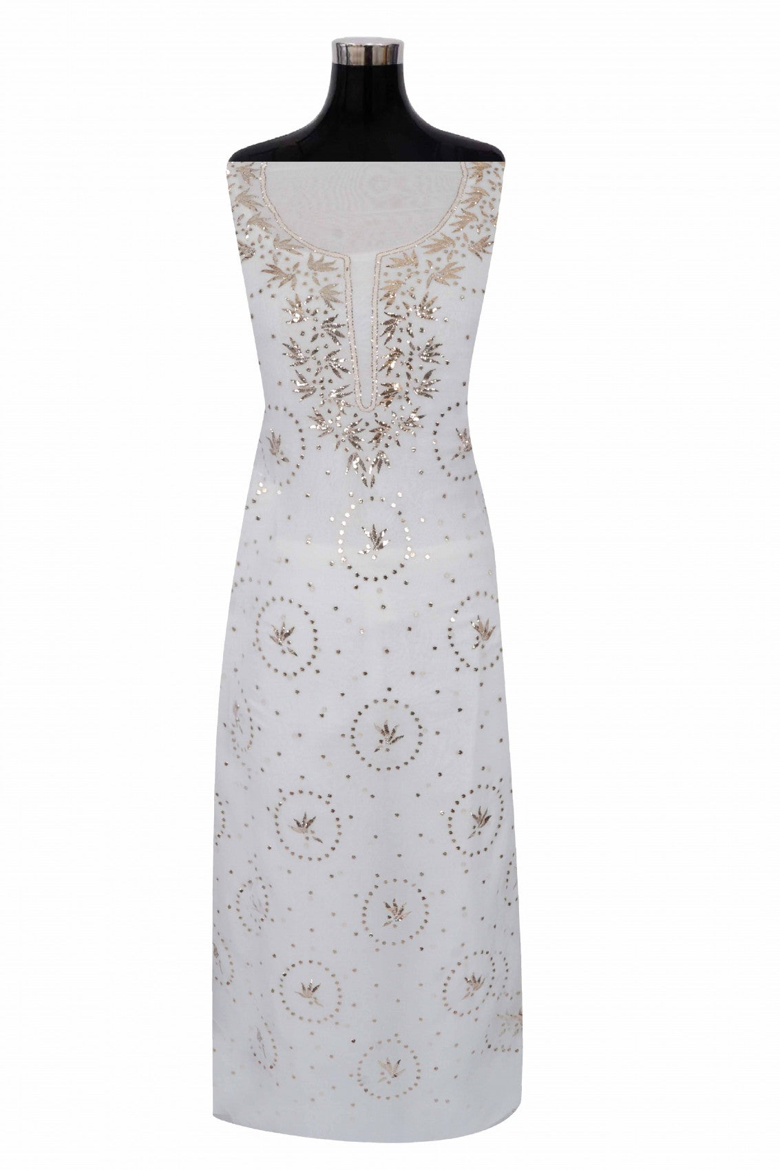 Ada Hand Embroidered Off White Pure Georgette Lucknowi Chikankari Unstitched Kurta Dupatta Set With Muqaish Work A580365