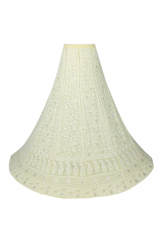 Ada Hand Embroidered Lemon Pure Georgette Lucknowi Chikankari Unstitched Lehenga Skirt (Only Skirt)With Muqaish Work- A468475