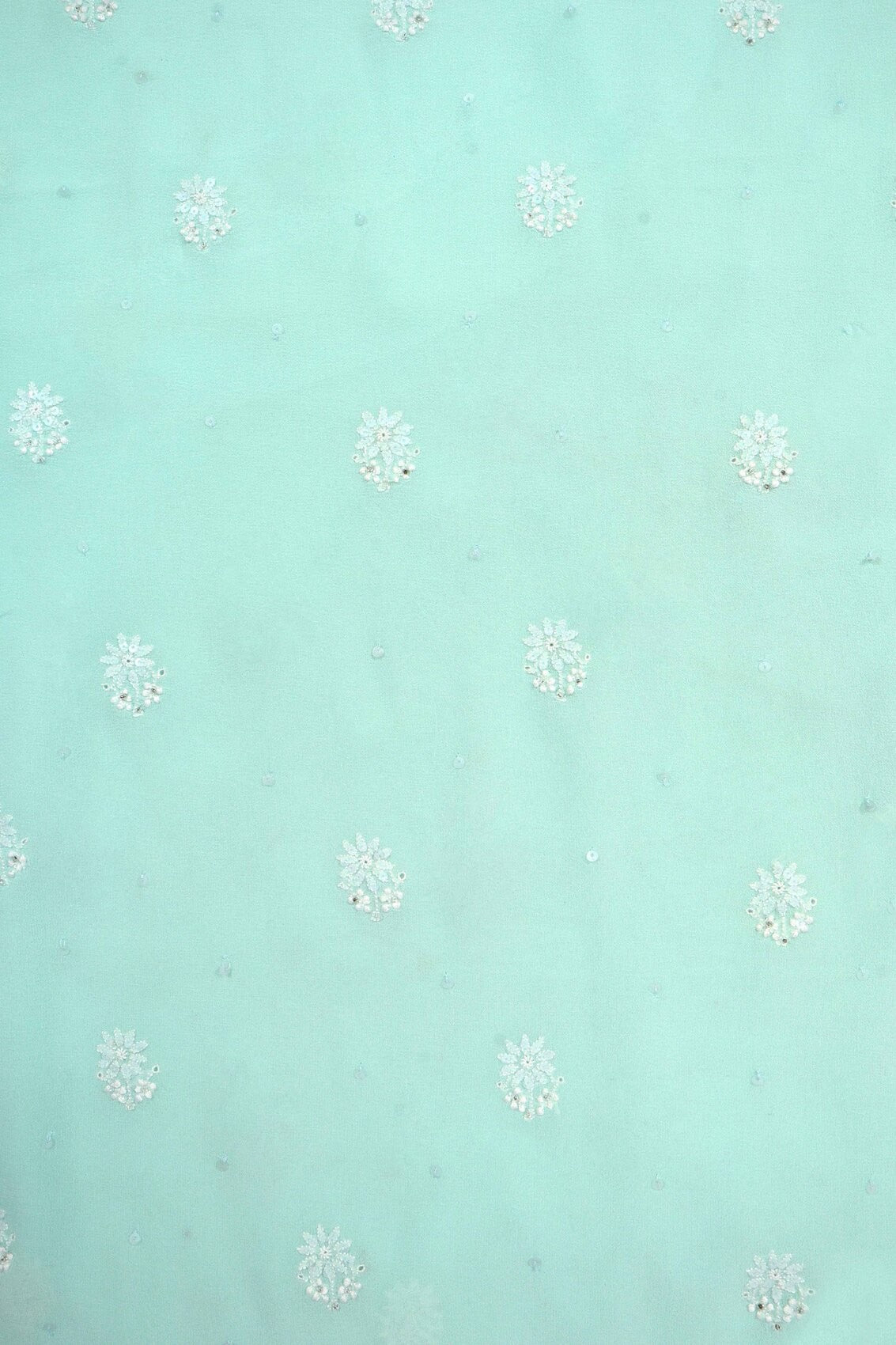 Ada Hand Embroidered Sea Green Pure Georgette Lucknowi Chikankari Unstitched Kurta Piece With Sequinned Work A508033
