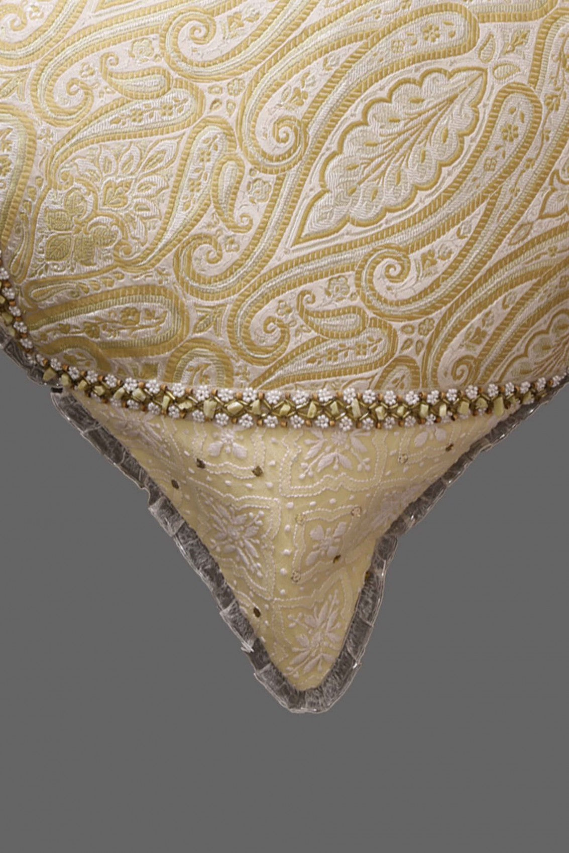 Ada Hand Embroidered Vanilla Cream Pure Georgette Lucknowi Chikankari Cushion Cover With Muqaish Work A333842